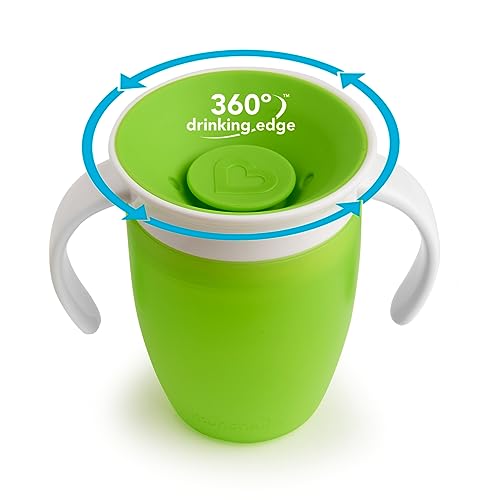 Munchkin Sippy Cup for 6 Month Old and Up, Spill Proof Miracle 360 Toddler Cups with Transition Handles, 7 Ounce, 2 Pack, Blue/Green