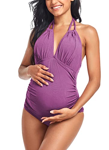 EastElegant Maternity Swimsuits One Piece V-Neck Pregnancy Swimwear Halter Maternity Bikini