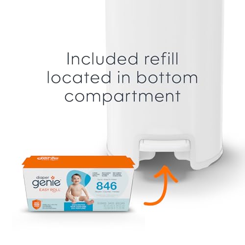 Diaper Genie Platinum Pail Gift Set, Lily White, Made of Durable Stainless Steel and Includes 2 Easy Roll Refills with 18 Bags and 30 Bags