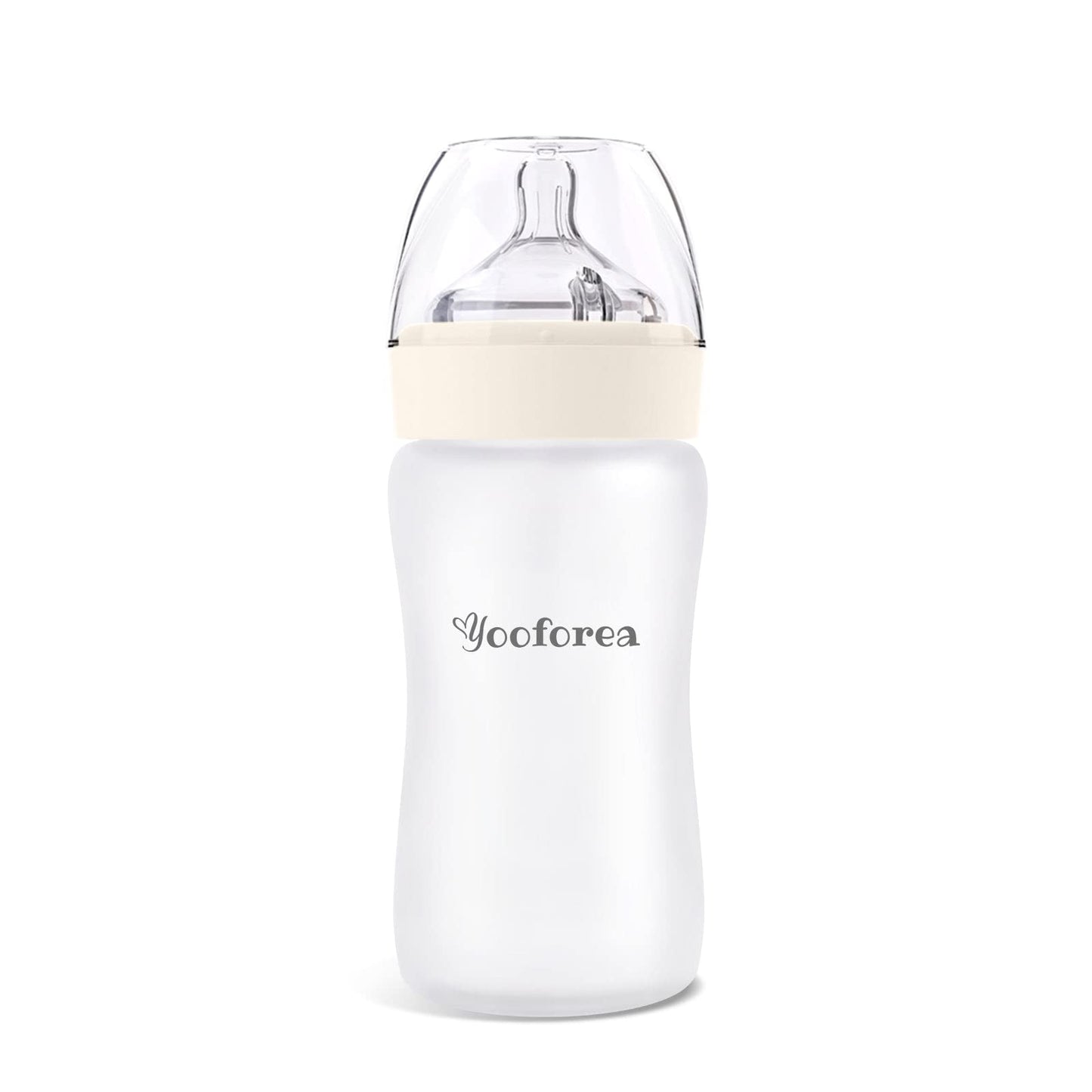 Yooforea Silicone Coated Glass Baby Bottle, 0M+ Slow Flow Nipple I Anti-Colic, Wide Neck, Stable Base I Medical-Grade Silicone Coating for Shatter Protection, BPA BPS PVC Free (3 Ounce-Honey)