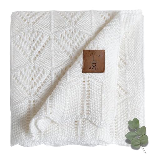Hypoallergenic Baby Blanket - 30x40 Inches White, Oeko-TEX® Certified, Thermal-Regulating, Neutral Silky Soft Knit for Girls & Boys - Swaddle, Toddler, or Receiving Blanket