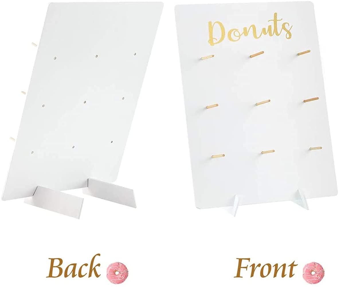 Donut Stand for Party, Donut Wall Holders for Table, Reusable Wood Doughnut Pegboard for Baby Showers, Bridal Shower, Birthday, Wedding, Holds 9 Donuts