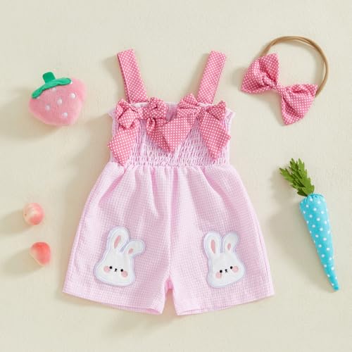 Boho Baby Girl Clothes Summer Toddler Tank Romper Sleeveless Bowknot Ruffle Overalls Jumpsuit Shorts With Headband