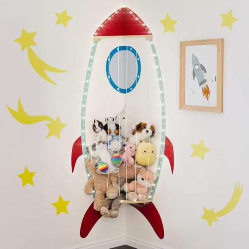 Putska Corner Stuffed Animal Storage Organizer with LED Lights - Stuffed Animal Holder, Stuffy Storage, Space-Saving Plushies and Toy Corner Organizer for Kids Room - Plain