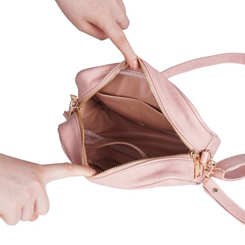 Crossbody Diaper Bag Purse with Wipes Dispenser - Stylish Vegan Leather Baby Wipes Holder Clutch for Women - Multipurpose Luxury Diaper Bag Pouch Can Hold 20-30 Various Types of Wipes - Pink