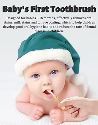 FOKiiBO Baby Silicone Toothbrush Set, Toothbrush + Tongue Brush + Toothbrush + Finger Toothbrush with Cup for Training Teething, 0-18M Infant Toddler Newborn Baby Teeth Brushes (Yellow)