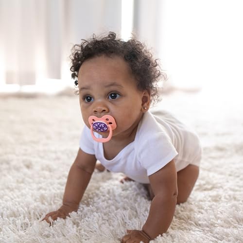 Dr. Brown's Advantage Glow-in-the-Dark Baby Pacifier, Fully Symmetrical Soother with Soft Silicone Bulb, Lavender Love-Coral Ocean, 0-6m, BPA Free, 4 Pack