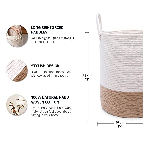OrganiHaus Large Blanket Basket for Living Room 20x13, Rainbow Rope Basket for Classroom Organization, Toy Storage Basket, Woven Kids Laundry Basket, Baby Toy Box, Cute Storage Basket, Nursery Hamper