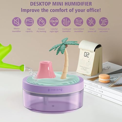 Mini Portable Desktop Humidifiers for Bedroom,Small Humidifier with Cherry Tree,Quiet,Cool Mist, Auto Off,7 Colors Night Light,320ml Air Humidifier Home Office Travel(PINK)