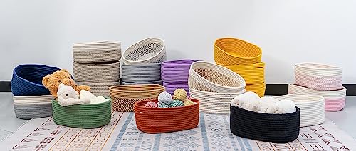 CubesLand Off White Small Storage Baskets for Shelves, Closet Organization Storage Bins Empty Gift Basket Baby Nursery Woven Baskets for Organizing, Rectangular Clothes Closet Shelves Baskets 3 Packs