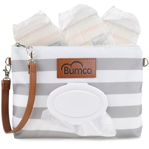 Bumco Diaper Clutch Bag with Refillable Wipes Dispenser - Water Resistant, Lightweight Diaper Pouch with on the go Wipes Dispenser, Portable Baby Wipe Dispenser, (Pink Stripes)