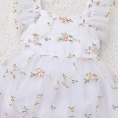 IDOPIP Floral Embroidered Baby Girl Romper Tutu Dress Princess Tulle Jumpsuit Headband Cake Smash 1st Birthday Party Outfit