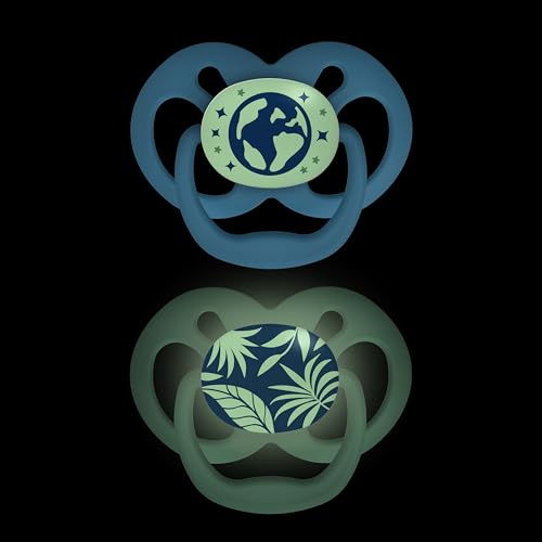 Dr. Brown's Advantage Glow-in-the-Dark Baby Pacifier, Fully Symmetrical Soother with Soft Silicone Bulb, Scooter Squirrel-Purple Nature, 6-18m, BPA Free, 4 Pack