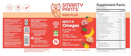 SmartyPants Kids Multivitamin Gummies: Omega 3 Fish Oil (EPA/DHA), Vitamin D3, C, Vitamin B12, B6, A, K & Zinc for Immune Support, Biotin, Gluten Free, Three Fruit Flavors, 120 Count (30 Day Supply)