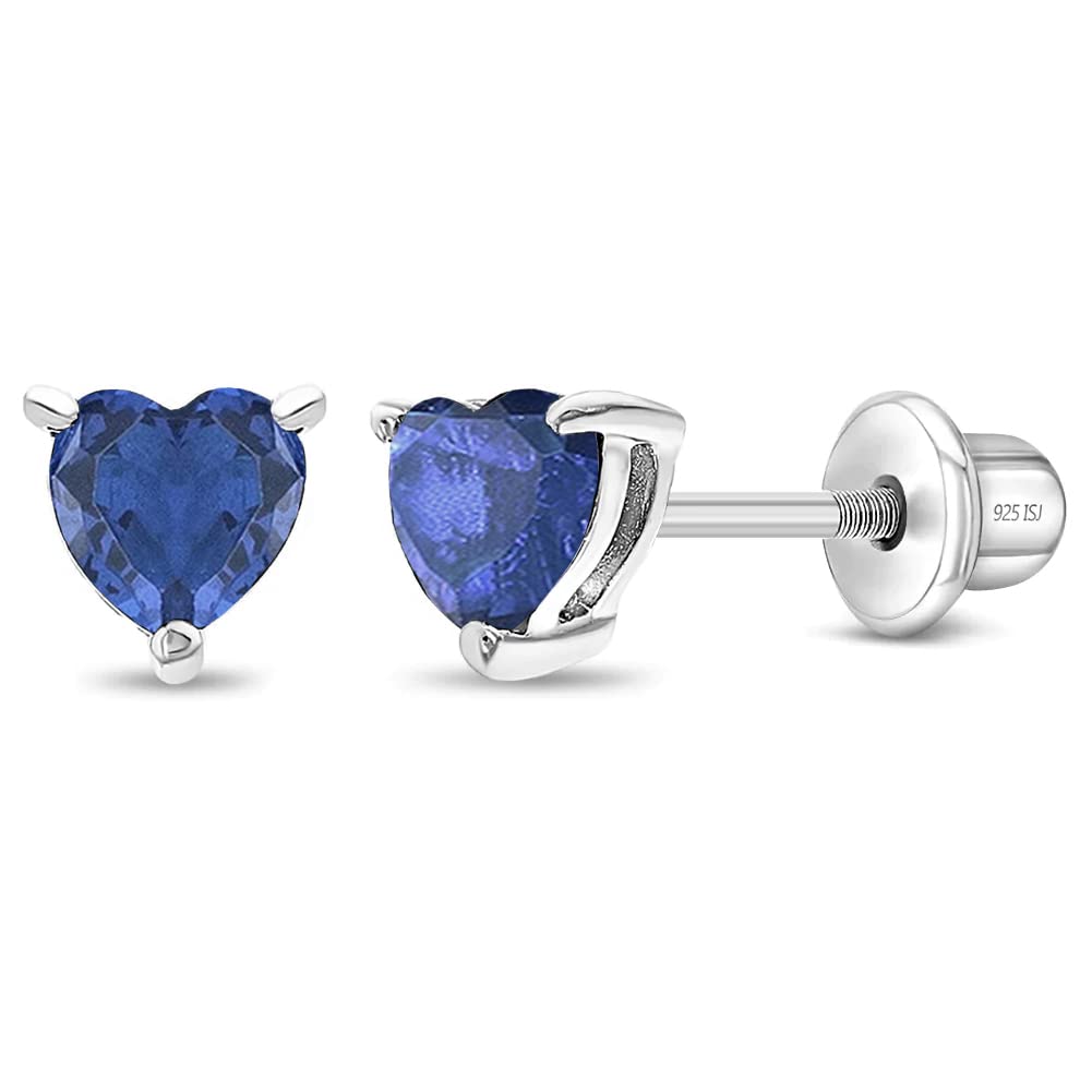 925 Sterling Silver Girls CZ Heart Hypoallergenic Safety Screw Back Earrings - Adorable 5mm Heart Earrings for Young Girls - Great Jewelry for Everyday Wear for Toddlers to Teens