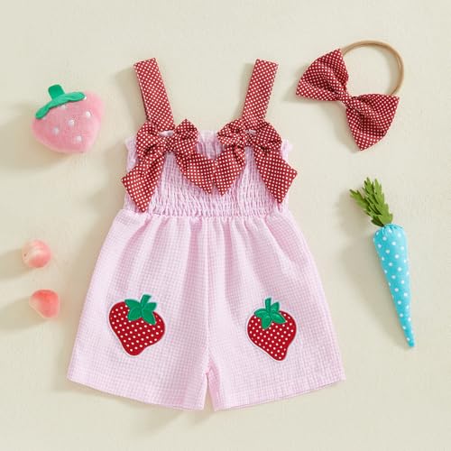 Boho Baby Girl Clothes Summer Toddler Tank Romper Sleeveless Bowknot Ruffle Overalls Jumpsuit Shorts With Headband