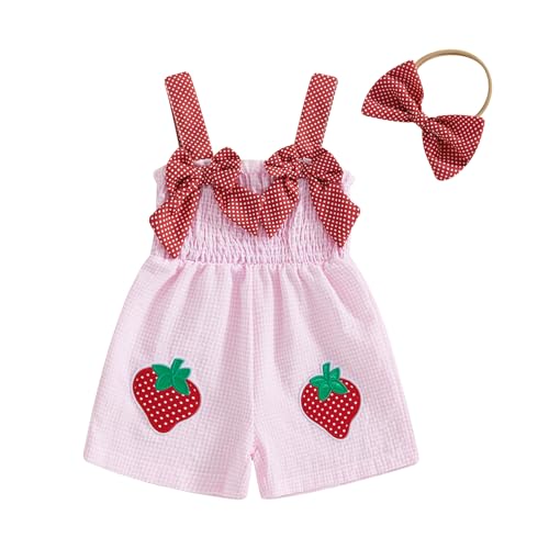 Boho Baby Girl Clothes Summer Toddler Tank Romper Sleeveless Bowknot Ruffle Overalls Jumpsuit Shorts With Headband