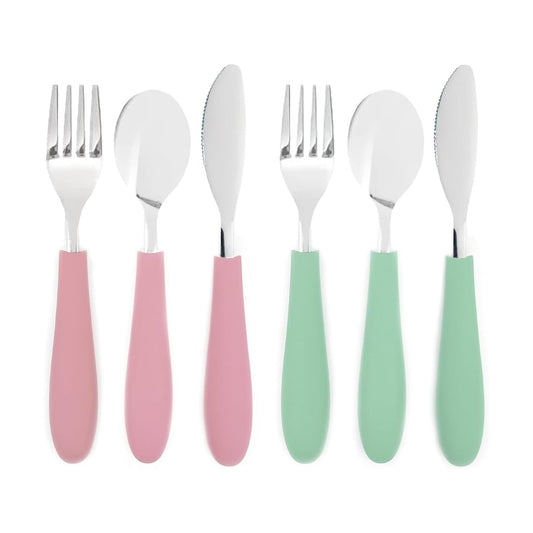Elk and Friends Kids Silverware with Silicone Handle | Childrens Safe Flatware | Kids Utensils | Spoon + Fork + Knife set | 4 years+ | 6 Pieces