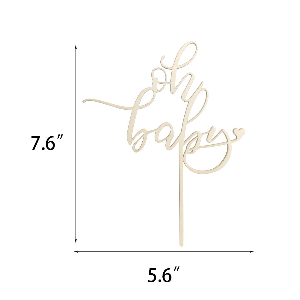 Wooden Oh Baby Cake Topper, New Baby Photo Booth Props, Wooden Cake Topper for Baby Shower or Birthday Decorations (Design02)