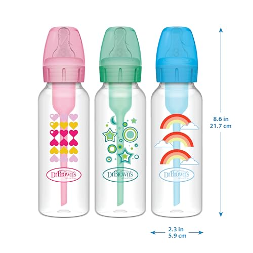 Dr. Brown's Anti-Colic Options+ Narrow Sippy Bottle Starter Kit, 8oz/250mL, with Level 3 Medium-Fast Flow Nipple and Soft 100% Silicone Sippy Spout, Pink, BPA Free, 6m+