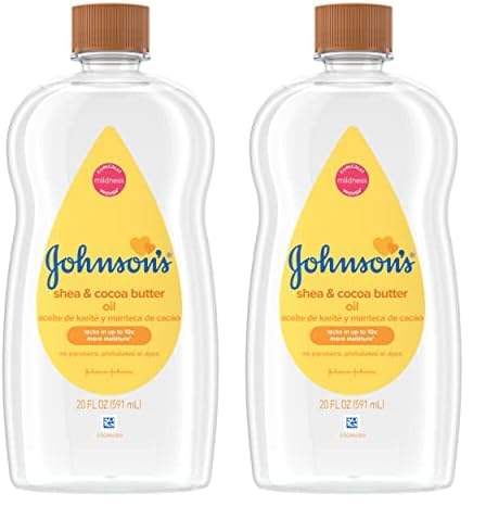 Johnson's Baby Oil, Mineral Oil Enriched with Shea & Cocoa Butter to Prevent Moisture Loss, Hypoallergenic, 20 fl. oz