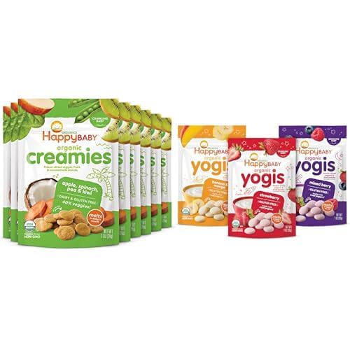 Happy Baby Organics Yogis Freeze-Dried Yogurt & Fruit Snacks, Variety Pack, 1 Ounce (Pack of 6)