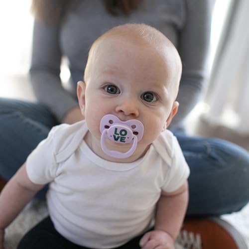 Dr. Brown's Advantage Glow-in-the-Dark Baby Pacifier, Fully Symmetrical Soother with Soft Silicone Bulb, Lavender Love-Coral Ocean, 0-6m, BPA Free, 4 Pack
