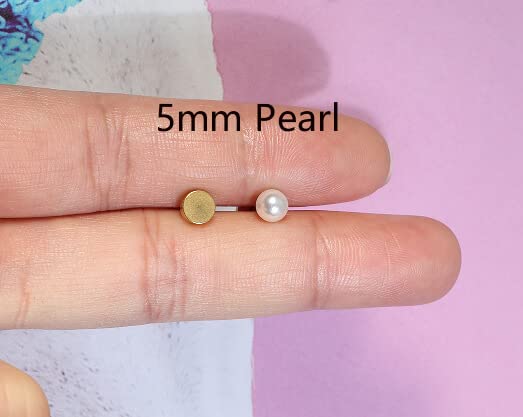 6mm Pearl Stud Earrings Flat Screw Back,14K Gold Pearl Cartilage Helix Earrings Hypoallergenic 316L Surgical Steel Piercing Jewelry Gift for Girls Women Toddlers(6mm Pearl, Gold)