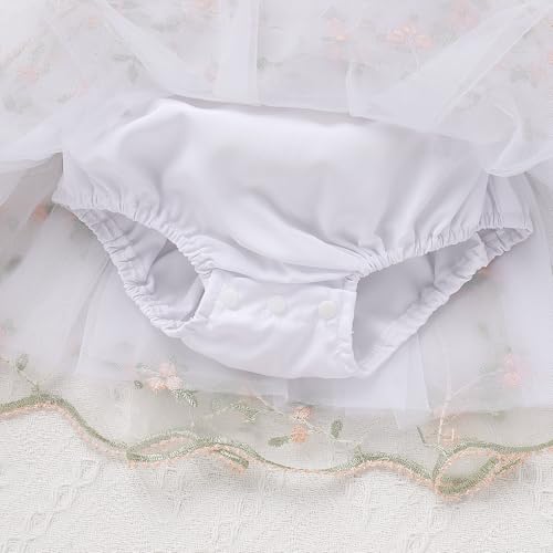IDOPIP Floral Embroidered Baby Girl Romper Tutu Dress Princess Tulle Jumpsuit Headband Cake Smash 1st Birthday Party Outfit