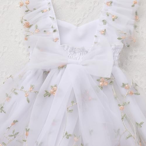 IDOPIP Floral Embroidered Baby Girl Romper Tutu Dress Princess Tulle Jumpsuit Headband Cake Smash 1st Birthday Party Outfit