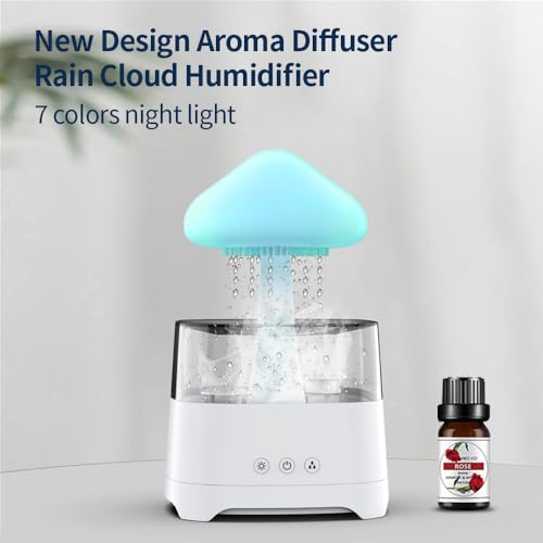 Diffuserlove Rain Diffuser Cloud Humidifier Water Drip Diffuser Humidifier 450ML with Remote Mushroom Lamp Humidifier Rain Sounds Humidifier