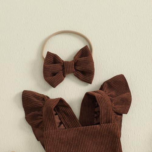 Football Baby Girl Outfit Embroidery Football Romper Ruffle Sleeve Corduroy Bodysuit Overalls Game Day Clothes
