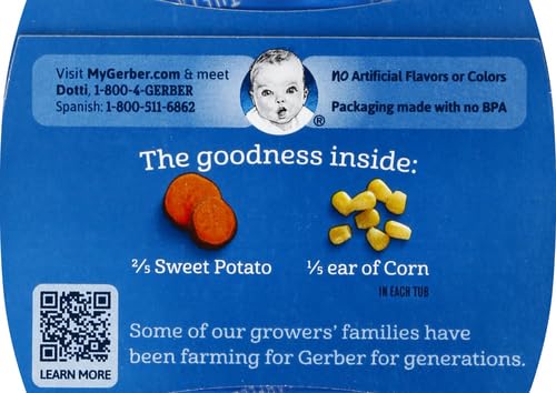 Gerber Baby Food 2nd Foods Blends, Sweet Potato Corn Puree, Veggie Power, Natural & Non-GMO, 4 Ounce Tubs, 2-Pack