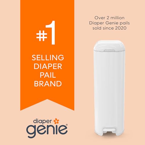 Diaper Genie Platinum Pail Gift Set, Lily White, Made of Durable Stainless Steel and Includes 2 Easy Roll Refills with 18 Bags and 30 Bags