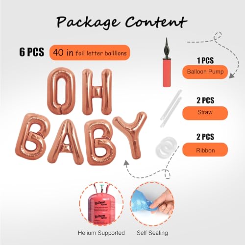 40 Inch Oh Baby Balloon, Shower Decorations, Large Sign for Backdrop, Shiny Banner for Gender Reveal Party Supplies (Gold)