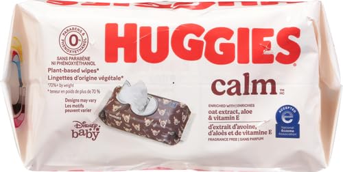 Huggies Calm Baby Wipes, Unscented, Hypoallergenic, 6 Push Button Packs (336 Wipes Total)