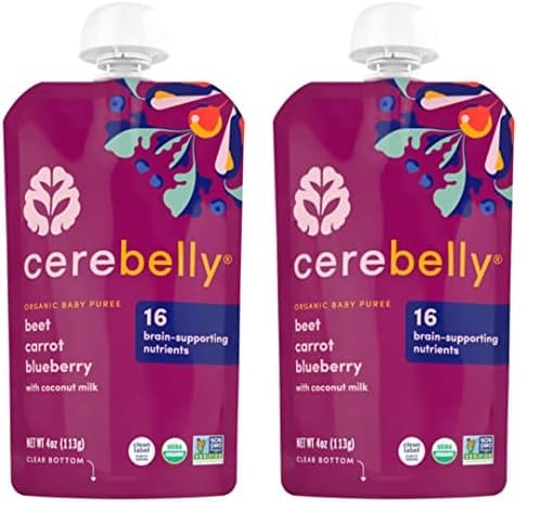 Cerebelly Organic Baby Food Pouches Variety Pack – Organic Veggie Purees for Toddlers | No Added Sugar, Fiber, Non-GMO | Blended Toddler Pouches | 4 Ounce BPA-Free Pouch | 4 Flavors | 8 Count