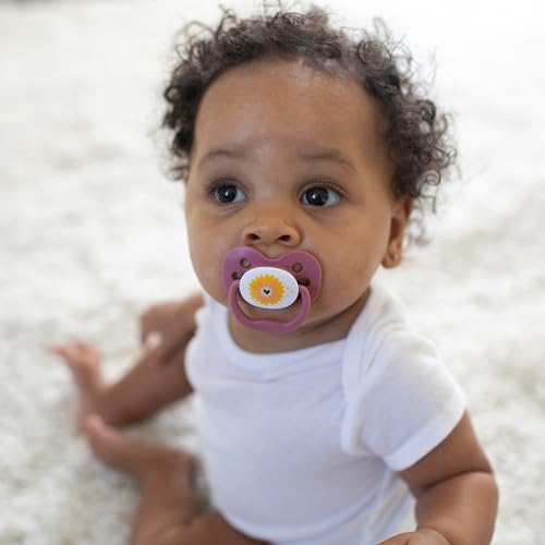 Dr. Brown's Advantage Glow-in-the-Dark Baby Pacifier, Fully Symmetrical Soother with Soft Silicone Bulb, Lavender Love-Coral Ocean, 0-6m, BPA Free, 4 Pack