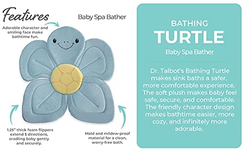 Nuby Turtle Baby Bath Cushion for Bathtub or Sink, Soft and Easy to Dry Fabric, 0-6 Months, Turquoise