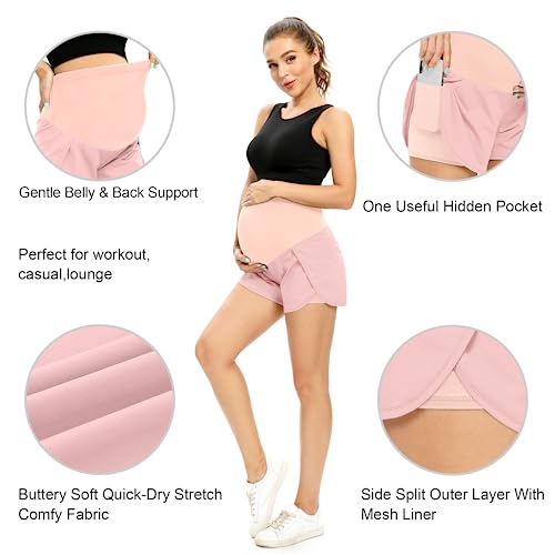 POSHGLAM Women‘s Maternity Shorts Over Belly Workout Running Casual Summer Pregnancy Shorts