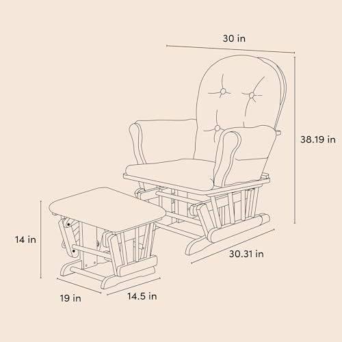 Storkcraft Premium Hoop Glider and Ottoman (Espresso Base, Gray Cushion) – Padded Cushions with Storage Pocket, Smooth Rocking Motion, Easy to Assemble, Solid Hardwood Base