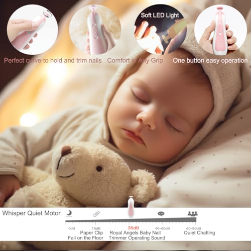 Baby Nail Trimmer 21 in 1, Usage Labeled Case & 13 Extra Replacement Tools, Royal Angels Baby Electric Nail File, Baby Nail Care, Nail Clipper Newborn Toddler Toes & Fingernails Nail Kit (Blue)