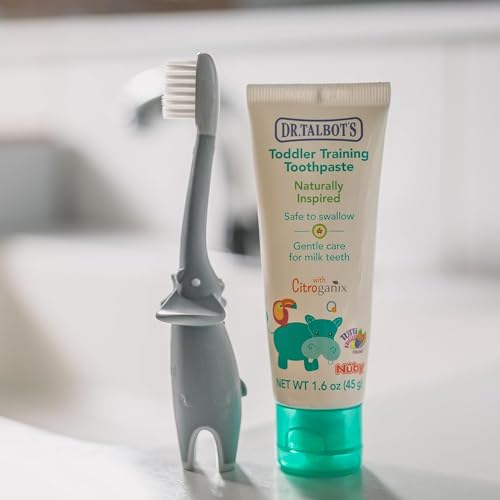 Dr. Talbot's Toddler Training Toothbrush and Natural Kids Toothpaste with Citroganix - 1.6 oz - Fluoride-Free Toothpaste and Toddler Toothbrush - 6+ Months - Alligator