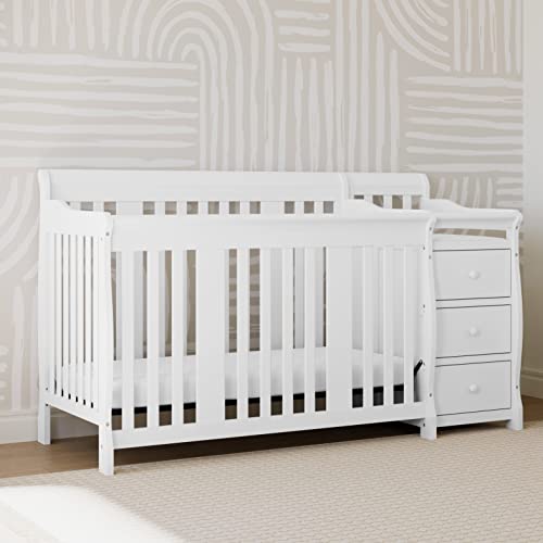Storkcraft Portofino 5-in-1 Convertible Crib and Changer (Espresso) – Crib and Changing -Table Combo with 3 Drawers, Includes Baby Changing Pad, Converts to Full-Size Bed