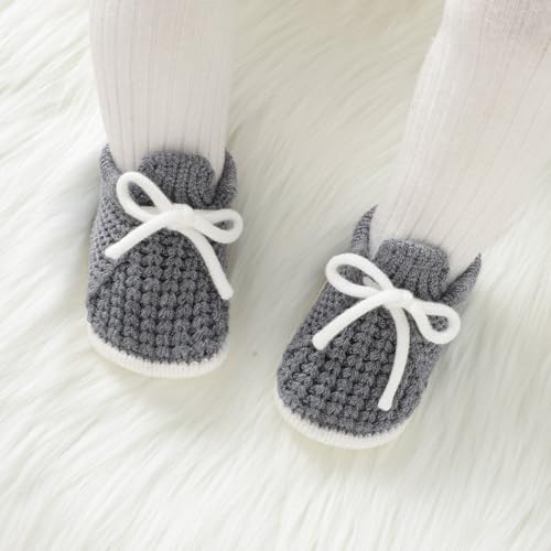 LAWKUL Baby Booties Knit Newborn Shoes Cozy First Walkers Infant Toddler Boots for Boy Girls 0-3 Months