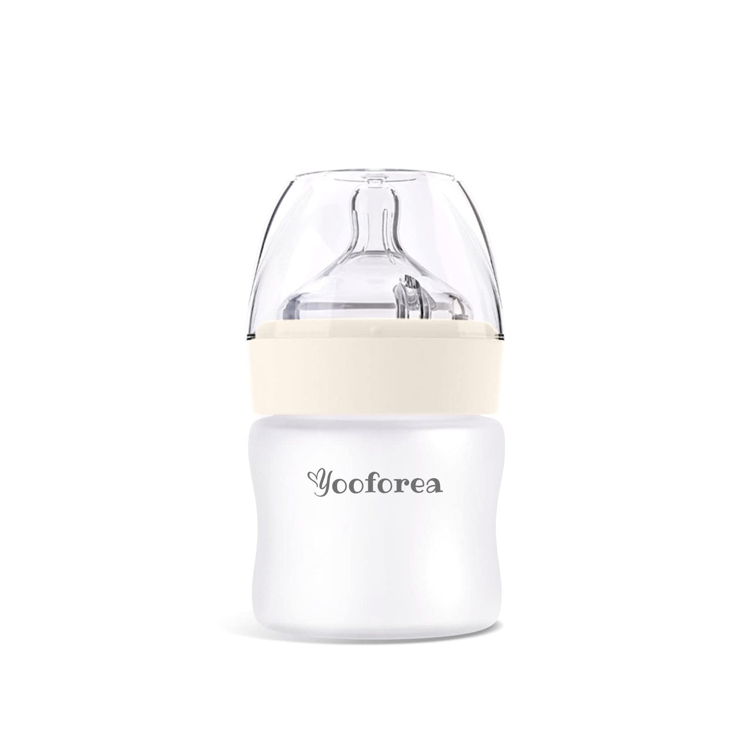 Yooforea Silicone Coated Glass Baby Bottle, 0M+ Slow Flow Nipple I Anti-Colic, Wide Neck, Stable Base I Medical-Grade Silicone Coating for Shatter Protection, BPA BPS PVC Free (3 Ounce-Honey)