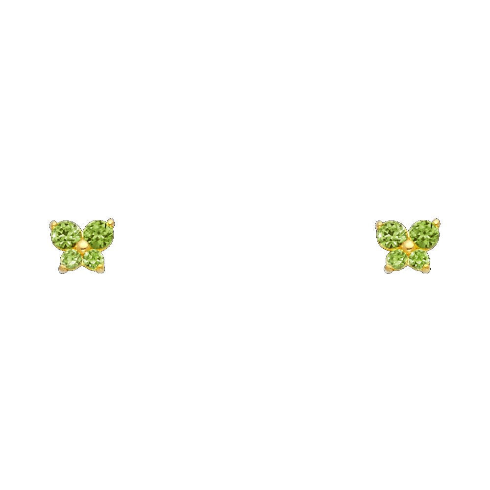 14k REAL Yellow Gold Butterfly Stud Earrings with Screw Back- 12 Different Color Available