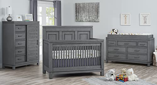 Soho Baby Manchester Premium 4-in-1 Convertible Crib, Flat-Top Headboard, Rustic Gray, GreenGuard Gold Certified