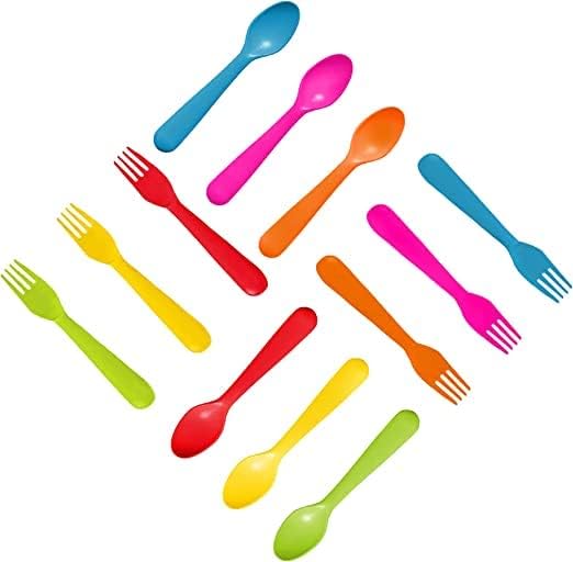 Plastic Toddler Utensils Set of 12 Kids Utensils Forks and Spoons - BPA FREE/Dishwasher Safe Toddlers Silverware Set Brightly Colored Children's Safe Flatware Cutlery Set