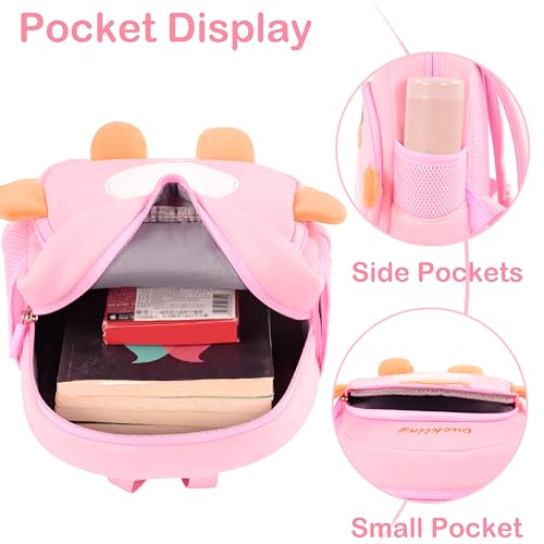 Toddler Backpacks for Boys Girls 2-4 Cute 3D Kids Duck Schoolbag with Baby Leash for Small Preschool Kindergarten Bookbag Cartoon Mini Travel Bags 10inch (Yellow)